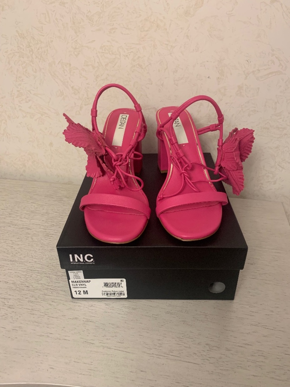 Deltan Pink Leather Flower Embellished Sandal Heels, Size 11